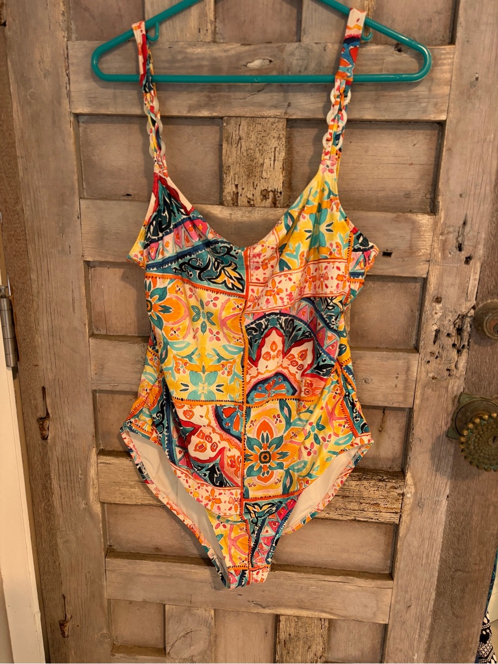 La Blanca Yellow Multicolor Floral Patchwork One-Piece Swimsuit size 16
